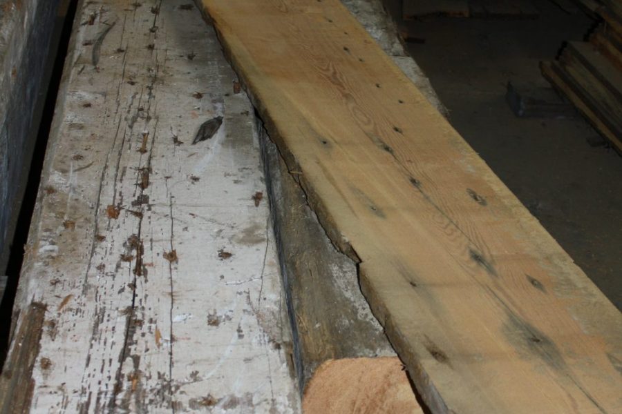 Heart Pine Beams Ready to be Reclaimed